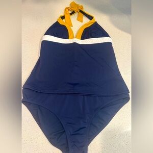 Boden Navy Tankini with Yellow and White Accents